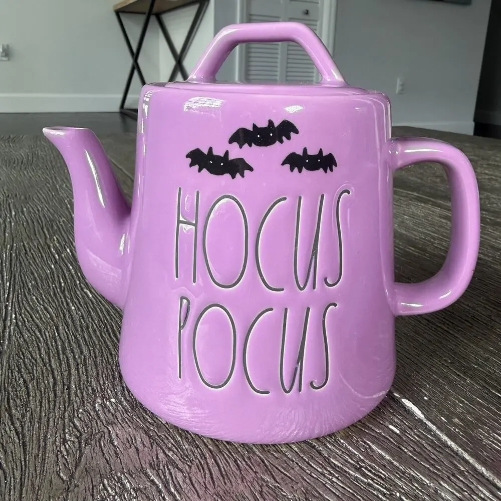 Rae Dunn Hocus Pocus Teapot & Witch’s Brew Mug 2 Pc Set Halloween Purple - Picture 2 of 14